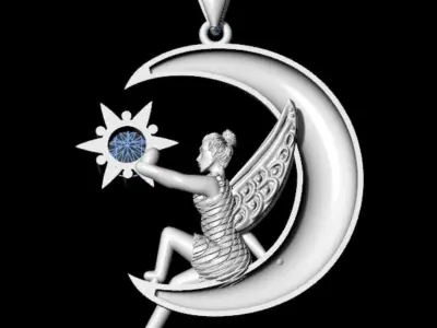 Angel and Moon Pendant 3D print model