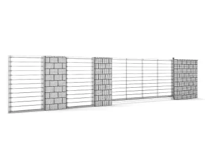 Concrete Fence with Gate 06 3D model