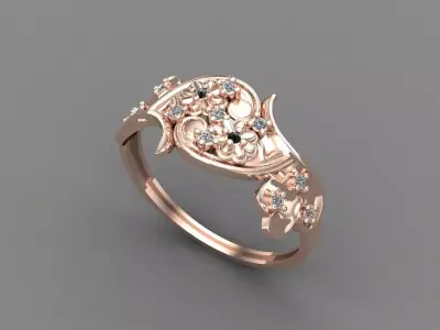 Womens Diamond Signet Ring Women Rings 3dmodels 3D print model 3D print model 41