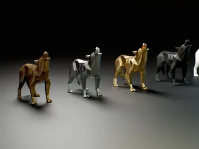 Geometric Low Poly wolf statuette PBR Low-poly 3D model