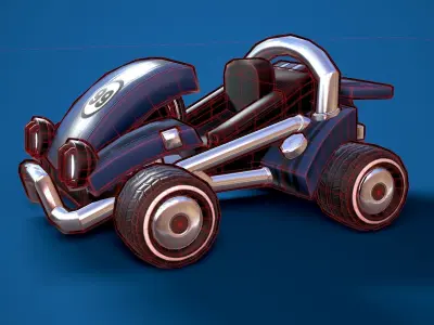Kart Cartoon Green energy Low poly game ready Low-poly 3D model