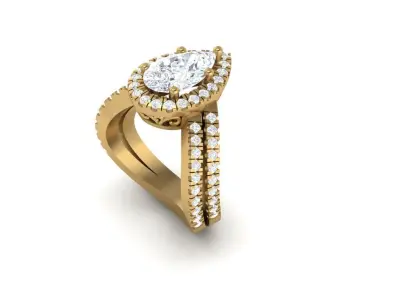 Pear Halo Curved Engagement Ring 3D print model