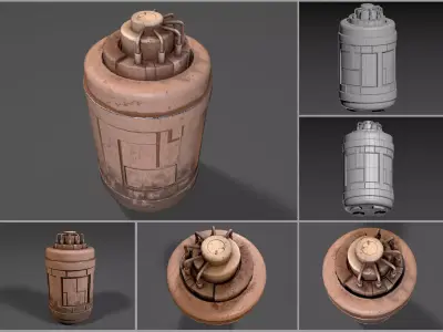 Rusty sci-fi generator-like device Low-poly 3D model