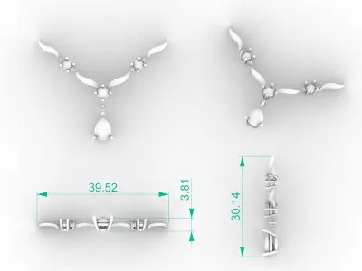 Elite Diamond V-Shape Pendant Necklace with Pear Drop 3D print model