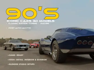 The Ultimate 90s Car Collection For Game And Animation Projects Low-poly 3D model