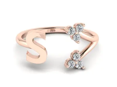 Jewelry Alphabet Ring  S with Diamonds  3D print model