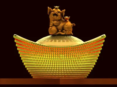 Chinese Lucky Pig with Gold Ingot 3D model