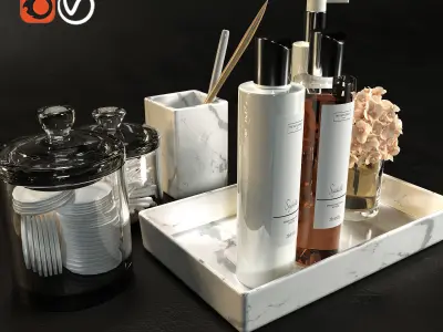 Decorative set marble tray with soaps and lotions 3D model