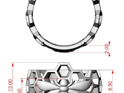 DiamondX Italian 18k Gold Over Sterling Bee  Ring for Female 3D model