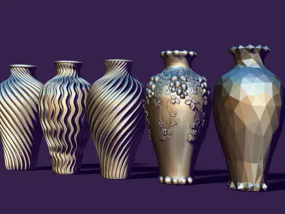 Set of five vases 3D print model