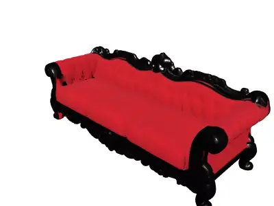 Baroque Red Velvet Ornate Sofa Low-poly 3D model