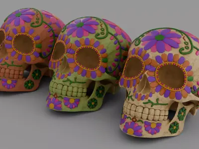 3D Mariachi Flower Skull Realistic PBR GLB FBX OBJ mlt Low-poly 3D model