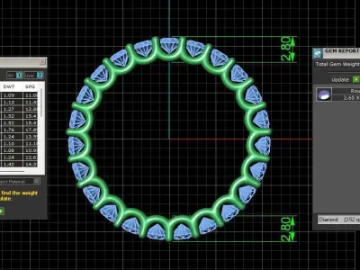 U Shaped Eternity Ring 2 point 6 mm stone size swiss 12 and EU52 3D print model