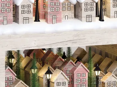 Snowy Village Decor Set 3D model