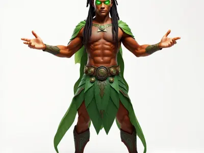 Mystic Forest Guardian  Green Attire Warrior D Model Low-poly 3D model