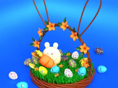 Easter basket with Bunny 3D model