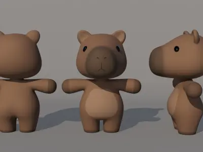 Rigged Cartoon Capybara Low-poly 3D model