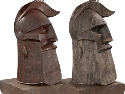 Wooden Viking Warrior Bust Mythical Low-poly 3D model