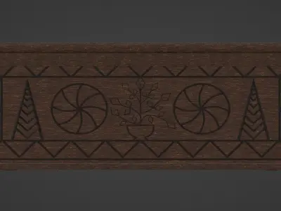 Chest wooden with carvings Low-poly 3D model