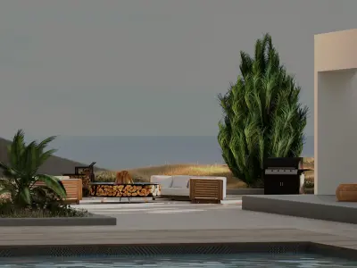Luxury Poolside Villa Exterior Scene   3D model