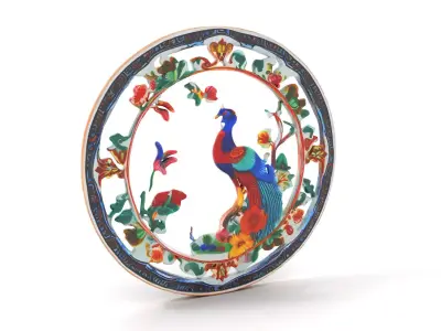Peacock Porcelain Plate model pack Low-poly 3D model