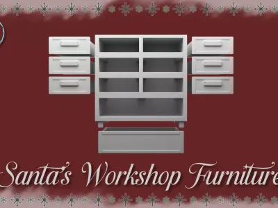 Santa Workshop Furniture Cabinets Tables Shelves and Windows 3D print model