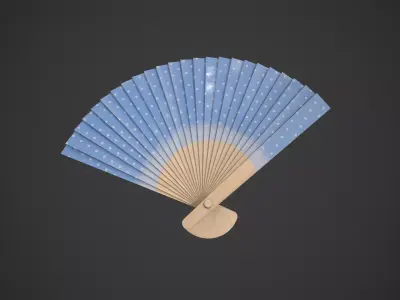 Spotty Blue Wooden Handheld Fan Low-poly 3D model