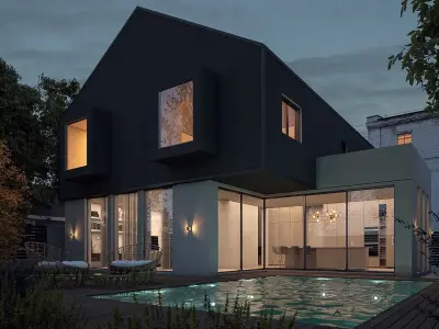 Modern gable townhouse high-quality exterior  3D model