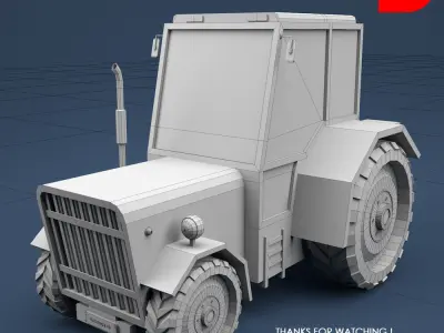 Low Poly Tractor Trolley Low-poly 3D model