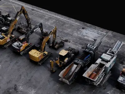 construction-site vehicles trucks machinery photogrammetry Low-poly 3D model