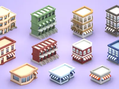 Cartoon Low Poly Building Pack Set1 Low-poly 3D model