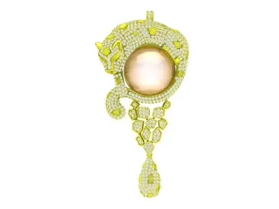 A7844 Luxury Diamond and Pearl Jaguar Pendant 3D Model 3D print model