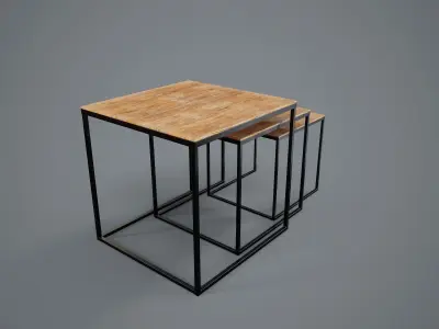 Table PBR Game Ready nesting with metal legs and wooden top Low-poly 3D model