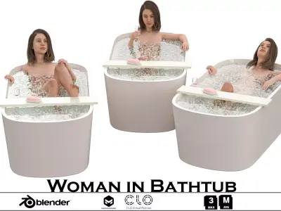 Woman in Bathtub - Relaxation Scene with Wine and Bubbles Low-poly 3D model