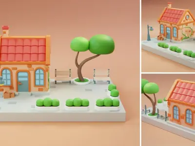 Cartoon Town Islands Exteriors Low-poly 3D model
