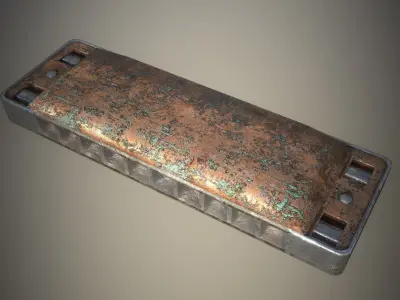 Low Poly Harmonica PBR 4 paints Low-poly 3D model