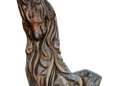 Horse Sculpture Carved from Wood 3D model
