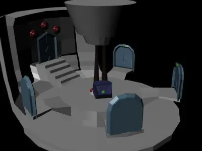 Centerpiece of a game with doors that lead to phases Low-poly 3D model