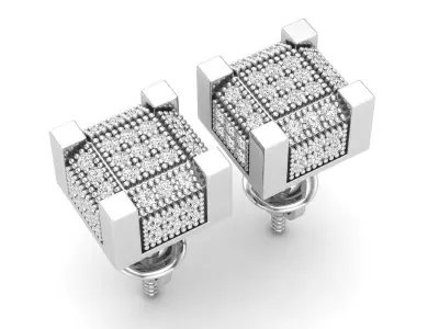 AV 327 Diamond Iced Mens Hip Hop Cube Dice Shape Stud Earrings 3D print model
