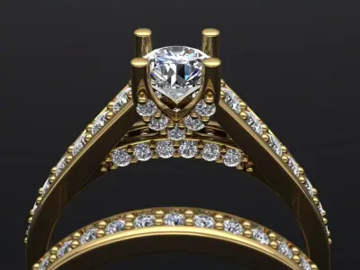 Crossover Claw Solitaire Diamond Ring with Side Band 3D print model