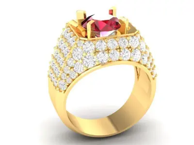 Luxury Pave Men Ring with Large Red Center Gem 188 3D print model