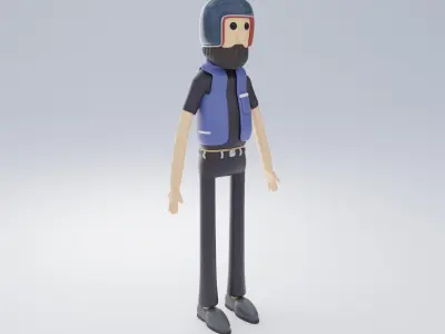  Biker character cartoon game Low-poly 3D model