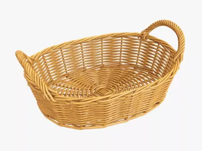 Wicker basket oval with handles medium brown 3D model