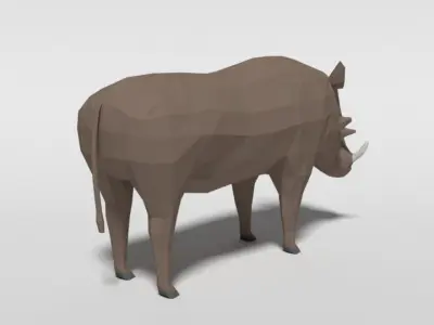 Low Poly Cartoon Warthog Low-poly 3D model