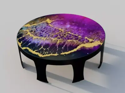 Round metal table with epoxy resin top 3D model