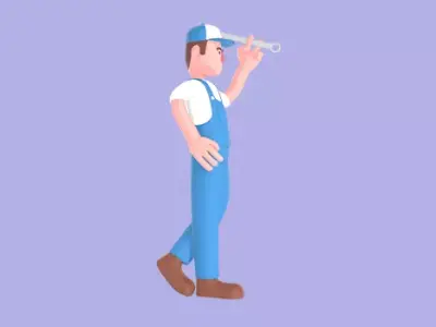 Stylized 3D Male Mechanic Character - Cartoon Worker OK Pose 3D model