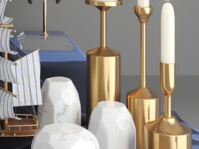 Decorative Set 12 with gold items 3D model