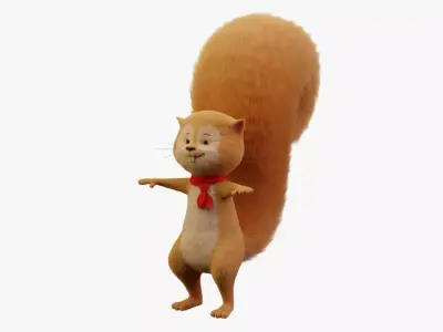 Squirrel Cartoon Rigged with Fur 3D model