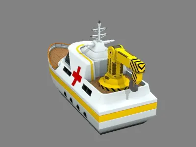Cartoon rescue ship Low-poly 3D model
