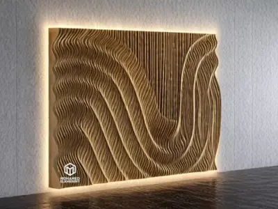 Parametric Wavy Wooden Wall Decor 06 - wood cutting machines  3D model